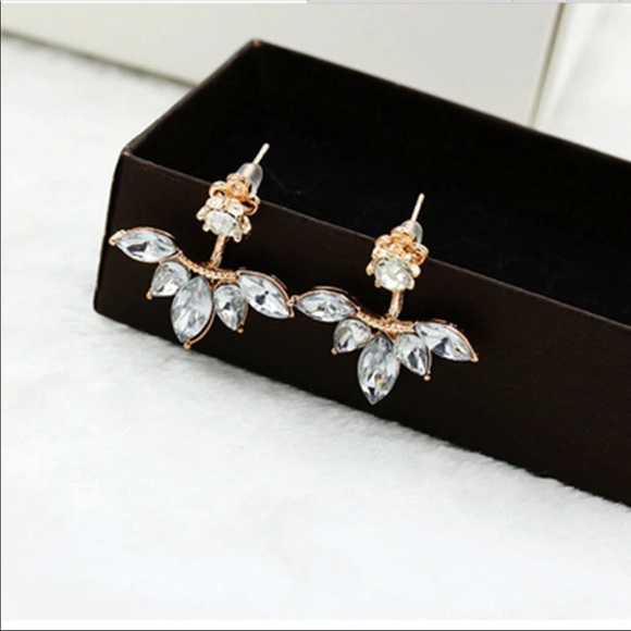Jewelry - Crystal Silver Plated Leaf Jacket Stud Earrings